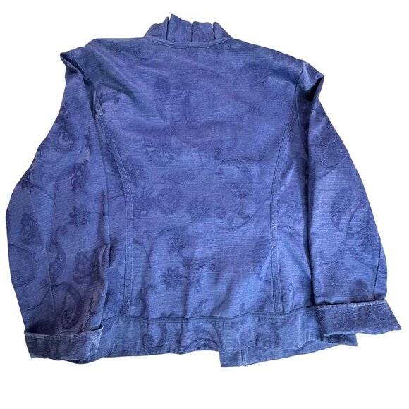 NWT Chicos Brocade Blazer Jacket Blue Sz X=Large Open Front Embroidered Ruffles - Picture 2 of 12